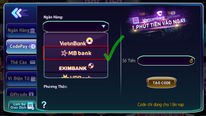 Cách nạp tiền vào tài xỉu bằng MB Bank